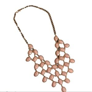 Bib Necklace in Goldtone with Tan Stones EUC